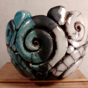 Bol Raku turquoise et blanc